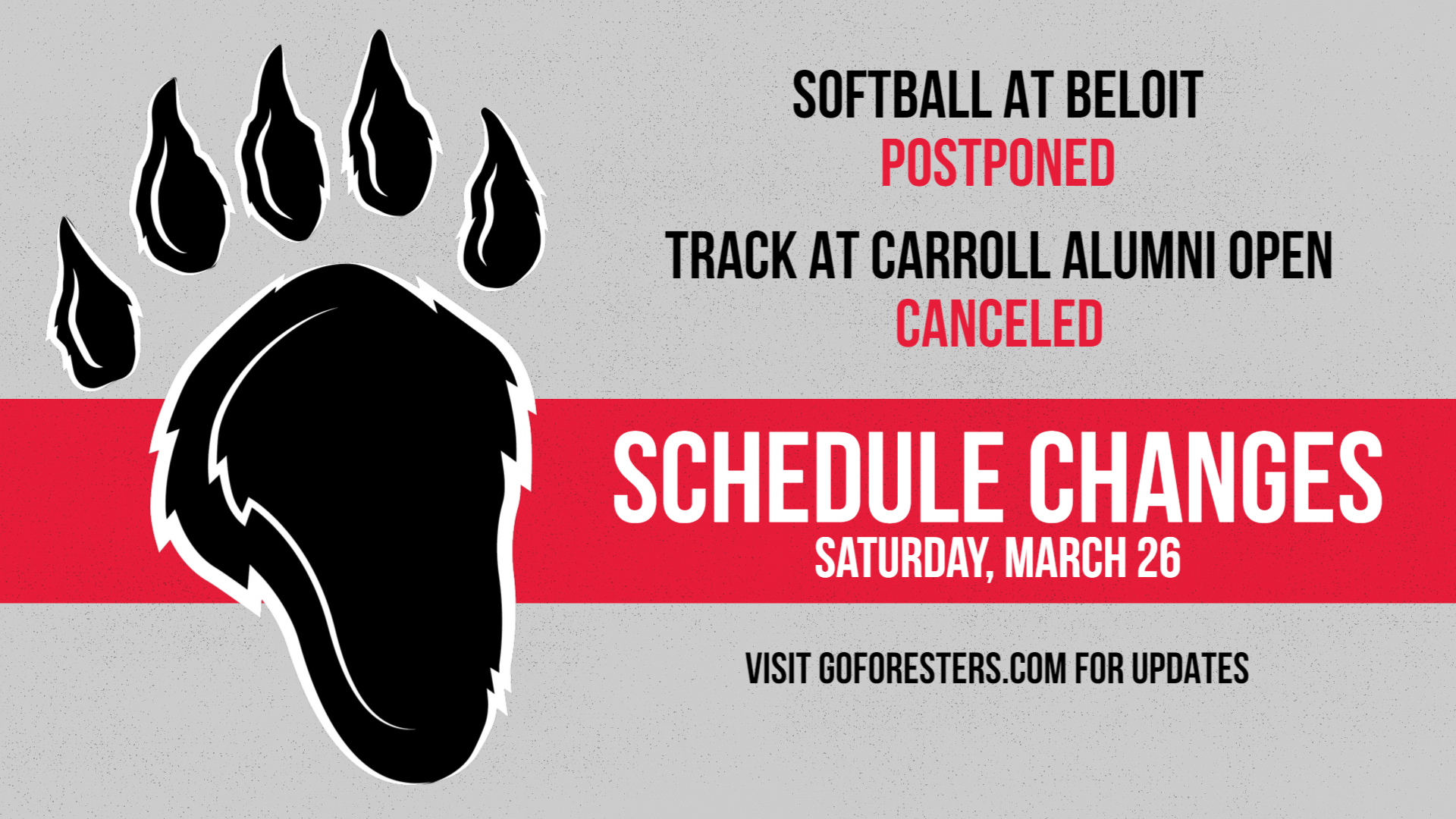 Track Canceled, Softball Postponed on Saturday