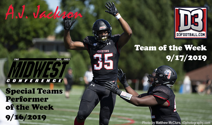 A.J. Jackson Recognized by MWC, D3football.com for Special Teams Play