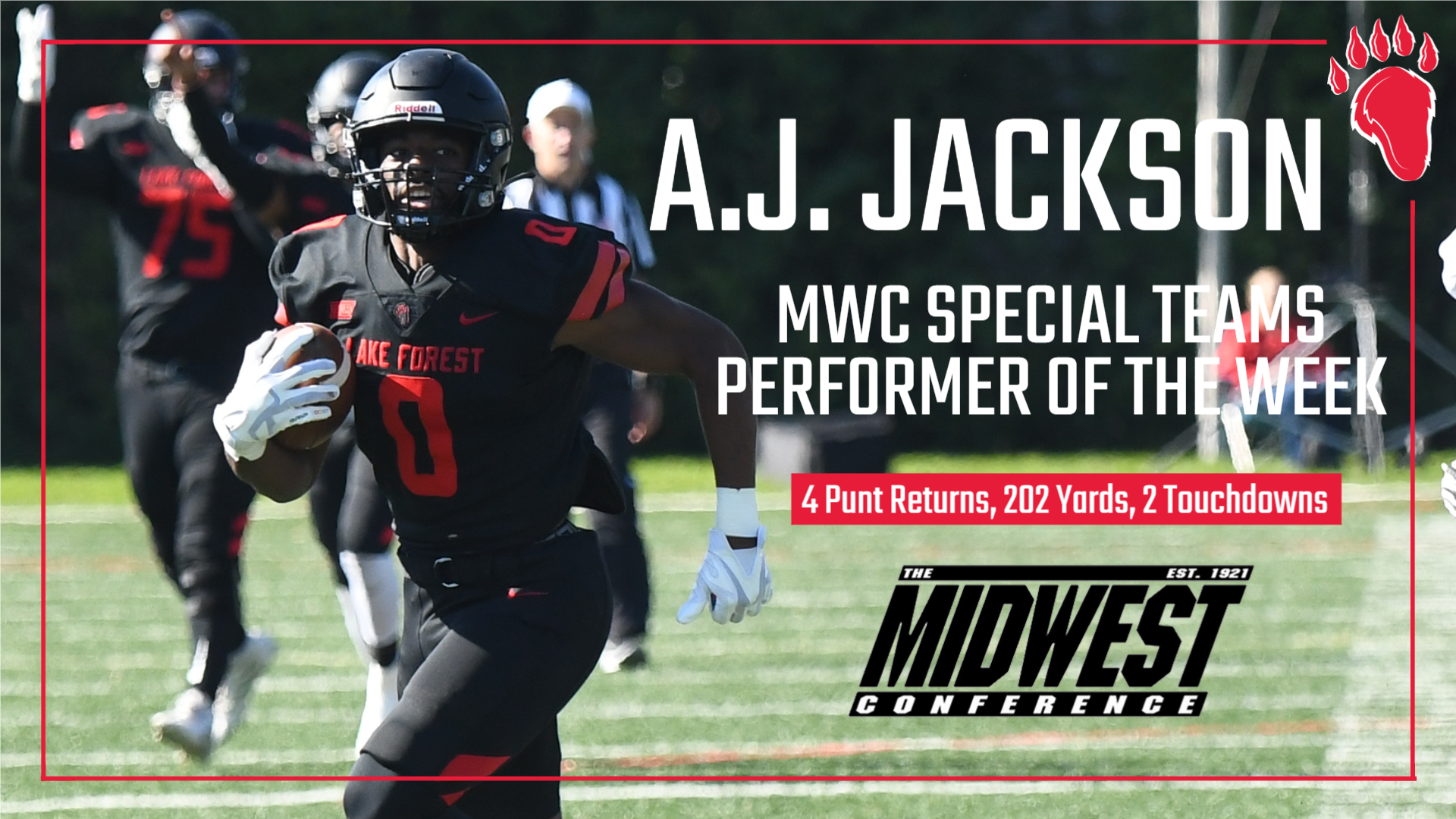 Fifth Career MWC Special Teams Performer of the Week Award for A.J. Jackson