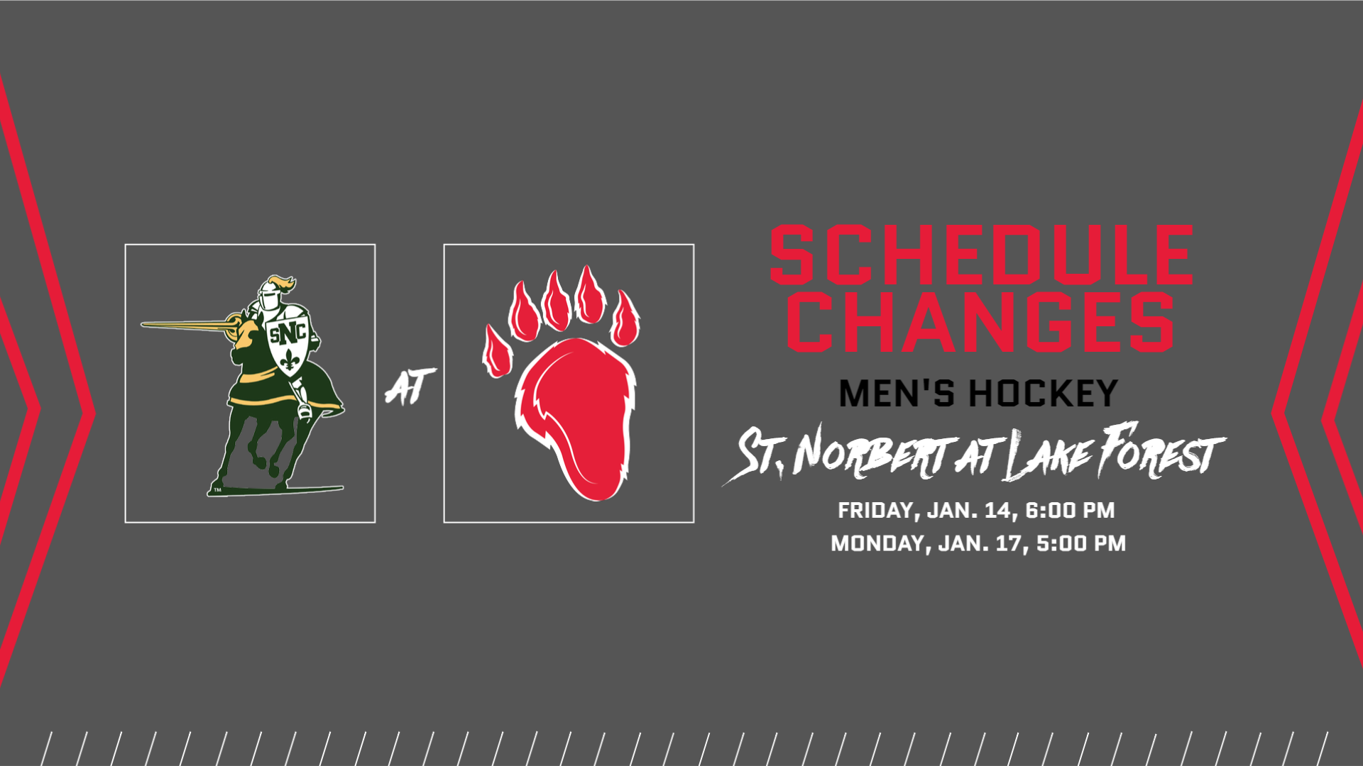 Schedule Changes to Men's Hockey Weekend Series with St. Norbert