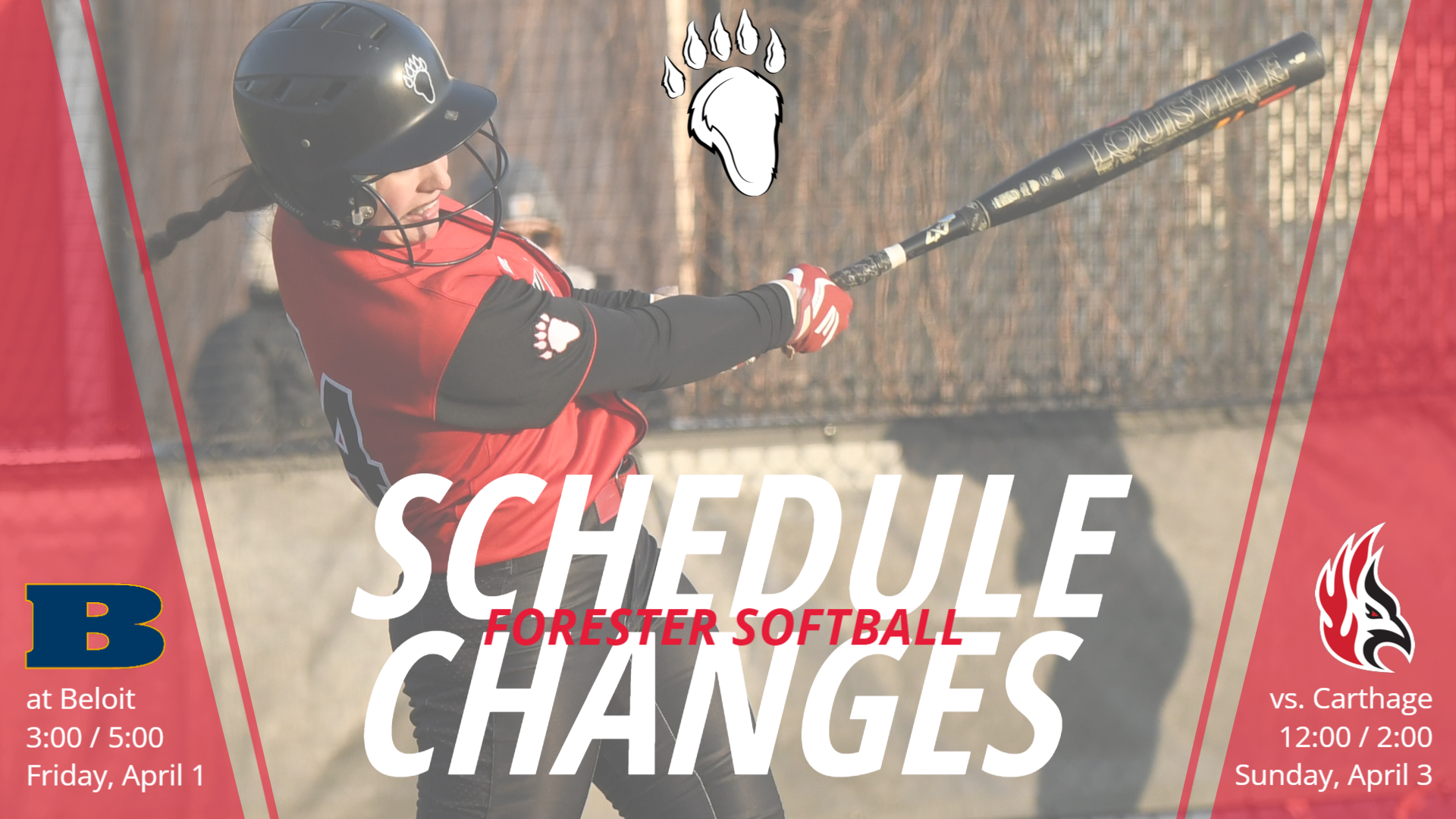 Schedule Changes for Softball this Weekend