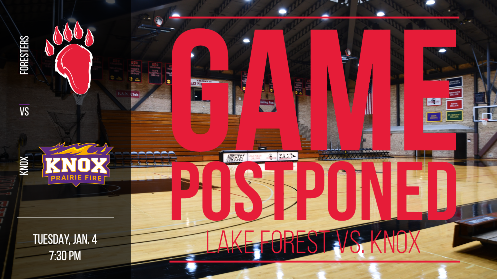 Jan. 4 Women's Basketball Game vs. Knox Postponed