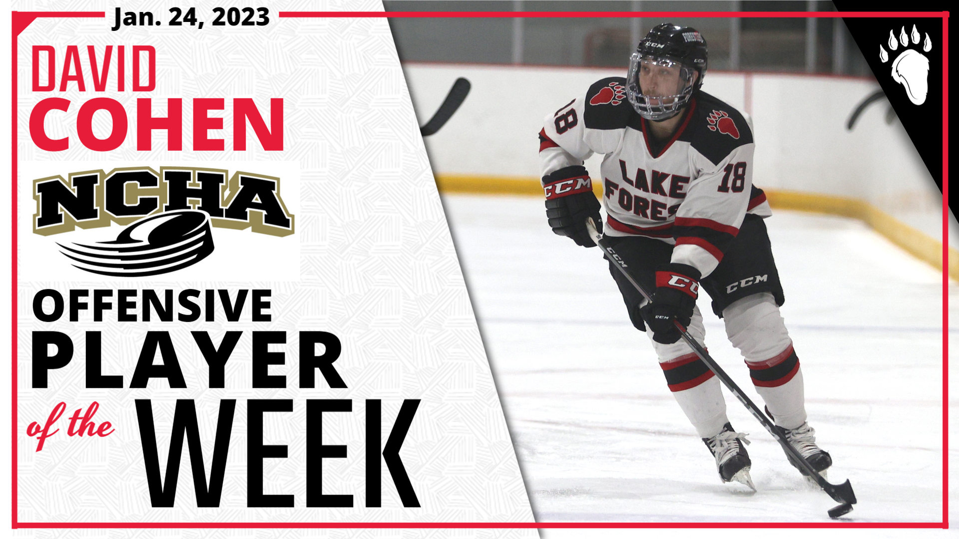 David Cohen Named NCHA Offensive Player of the Week